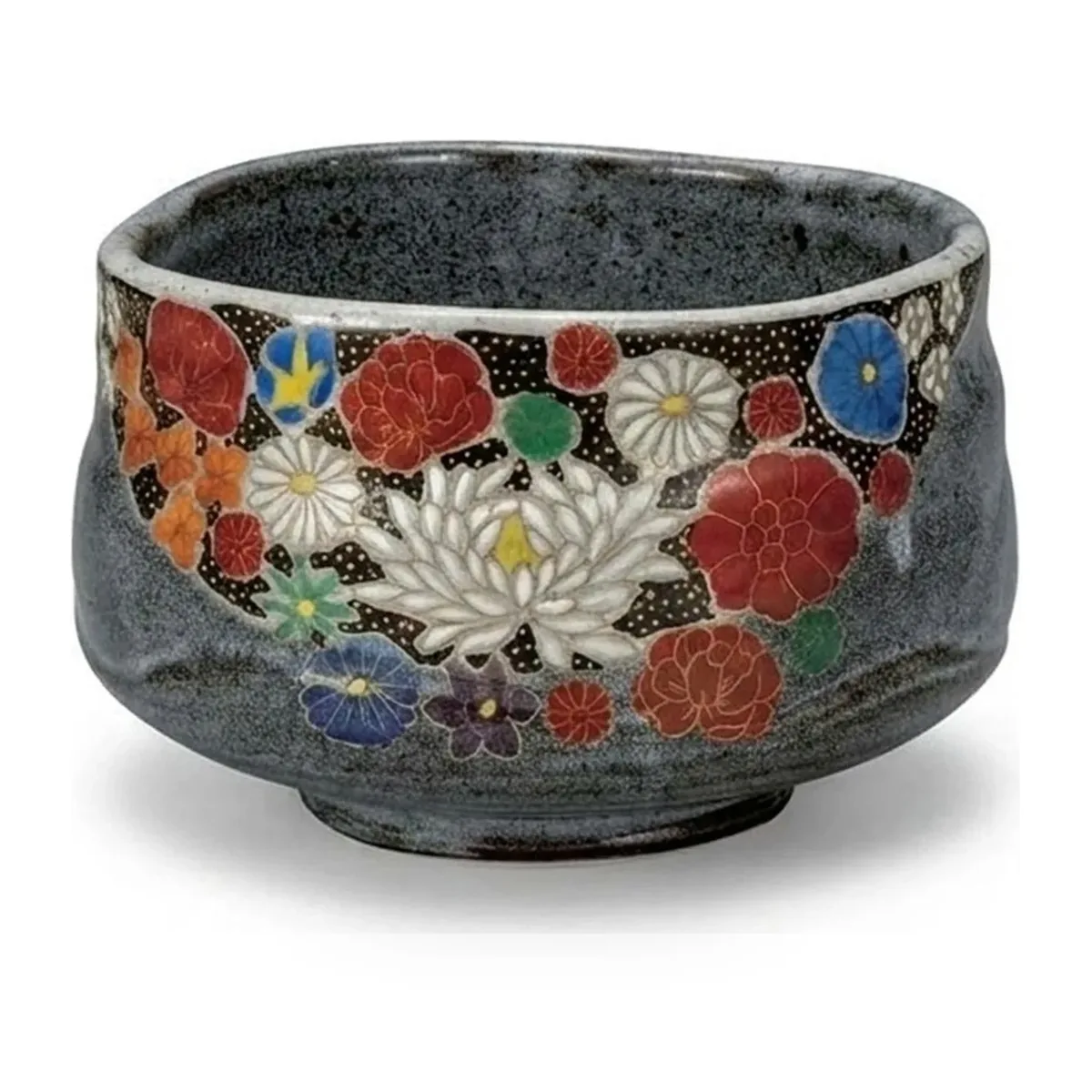 구타니야키 말차완 · 꽃채움 (높이 7.6cm) 측면