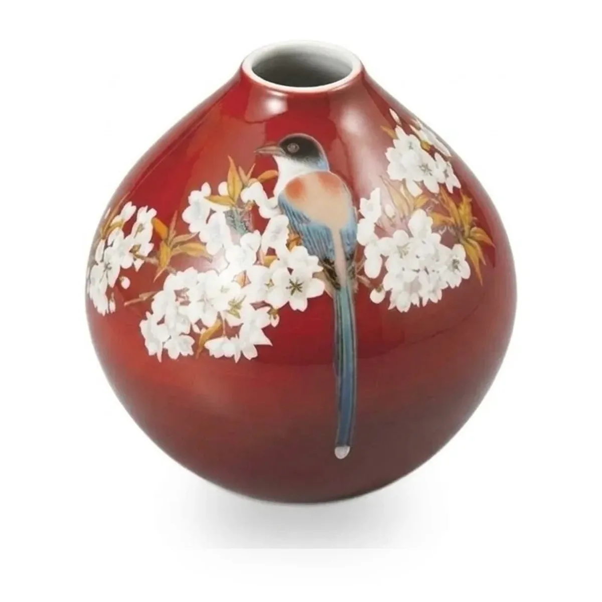 구타니야키 4호 화병 · 산벚꽃에 새 측면