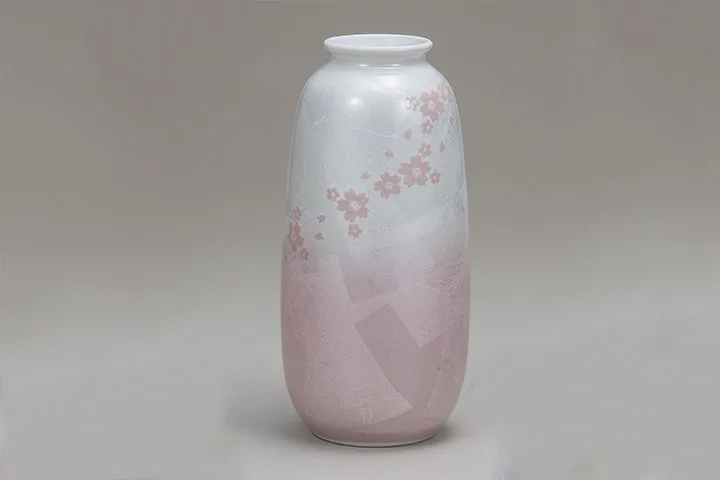 구타니야키 8호 화병 · 은채 벚꽃 정면