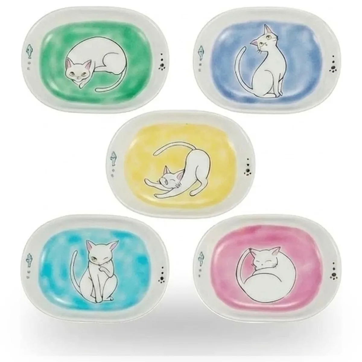 구타니야키 3.5호 접시 · 흰 고양이 5점 세트 측면