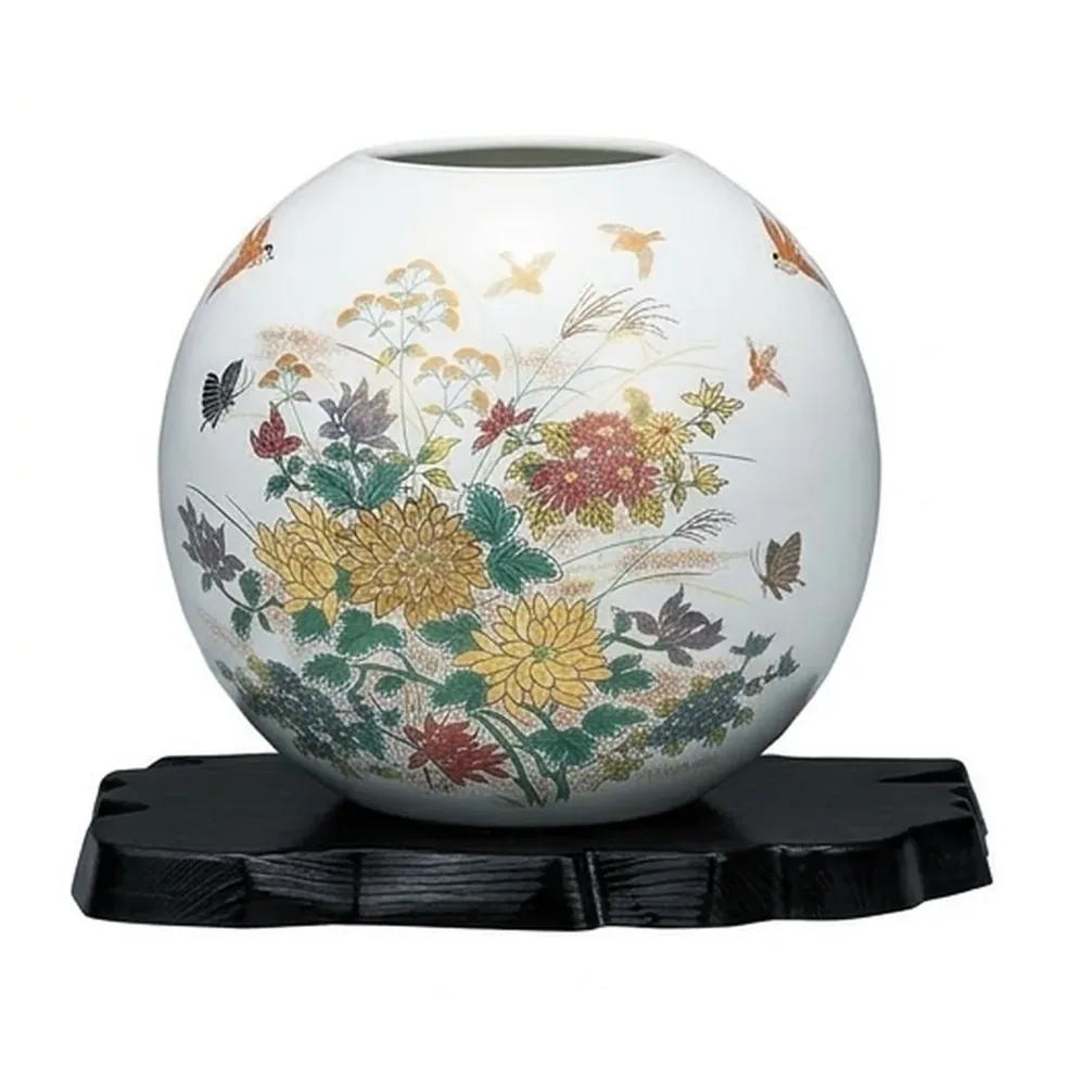 5.5호 화병 · 금국화에 참새 · 받침대 포함