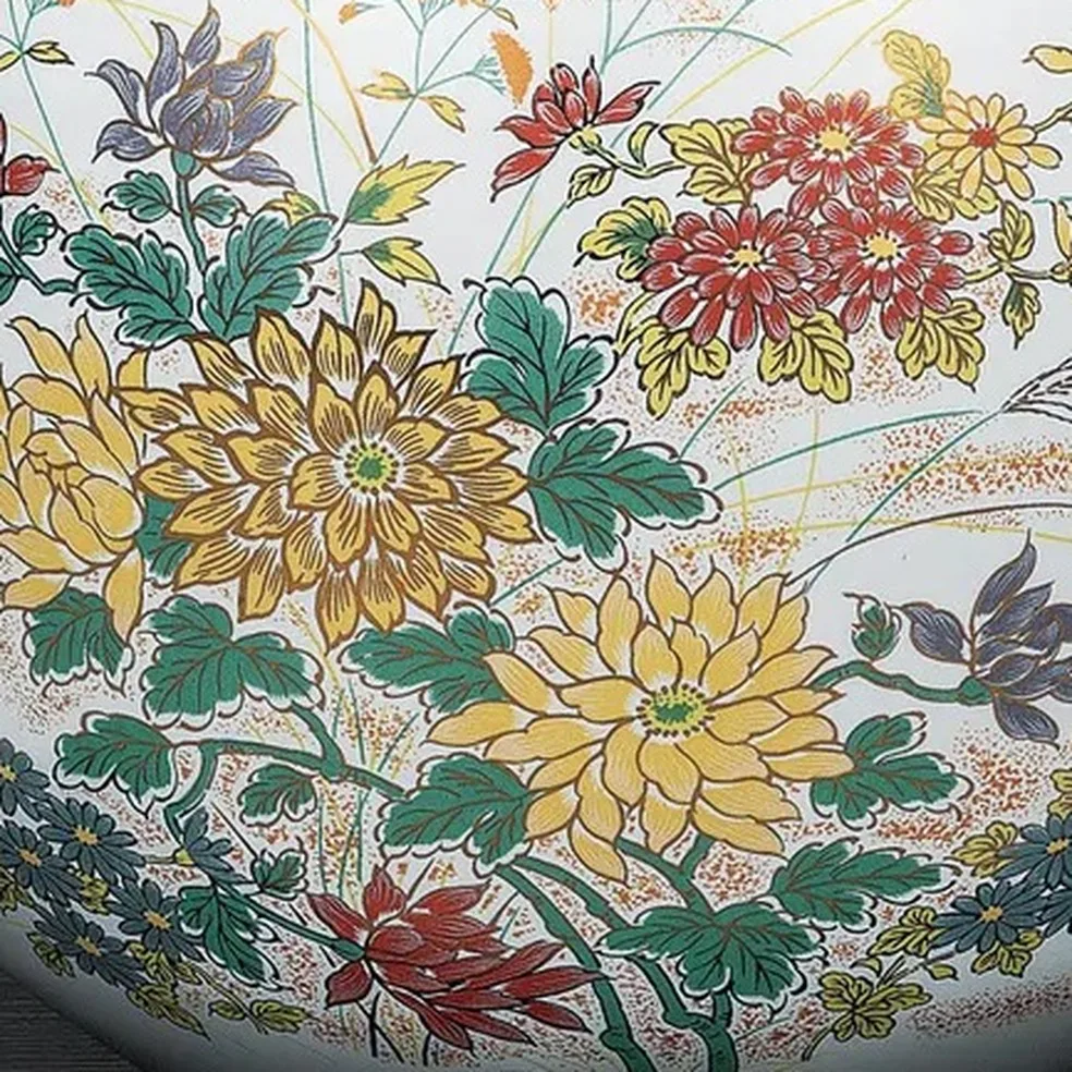 구타니야키 5.5호 화병 · 금국화에 참새 · 받침대 포함 다른 각도 8