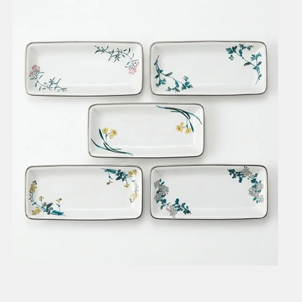 구타니야키 8호 접시 · 다섯 화초 그림 바꿈 5점 세트 다른 각도 3