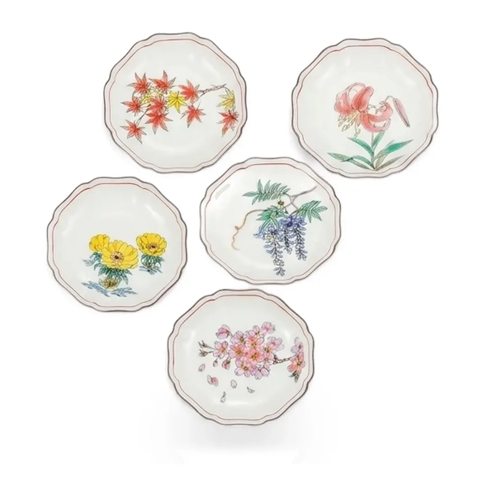 4.2호 접시 · 화초 그림 바꿈 · 5점 · 지름 13.2cm