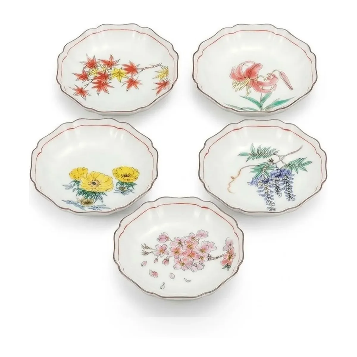 구타니야키 4.2호 접시 · 화초 그림 바꿈 · 5점 · 지름 13.2cm 측면