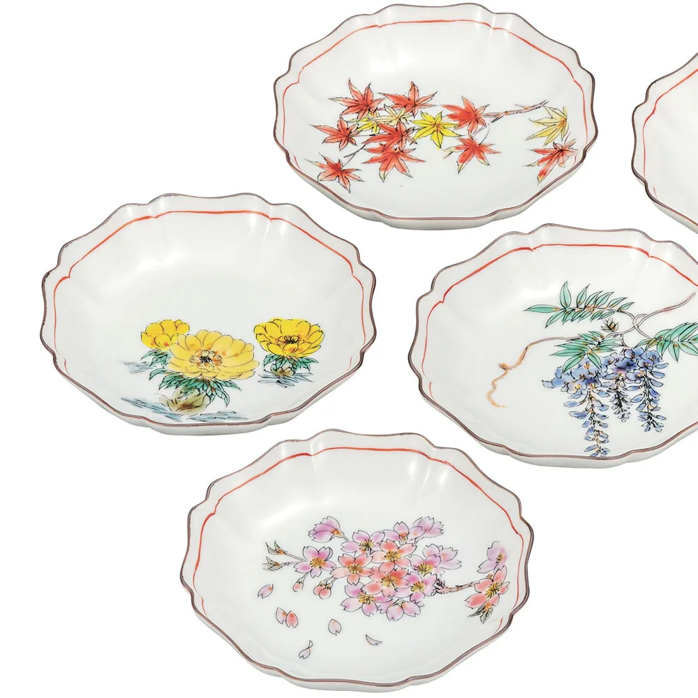 구타니야키 4.2호 접시 · 화초 그림 바꿈 · 5점 · 지름 13.2cm 다른 각도 3