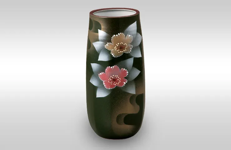 구타니야키 8호 화병 · 은채 애기동백 · 지름 11cm 정면