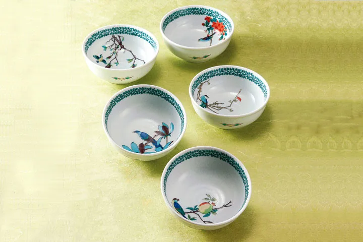 구타니야키 4.2호 대접 · 화조 그림 바꿈 · 5점 · 지름 13cm 정면