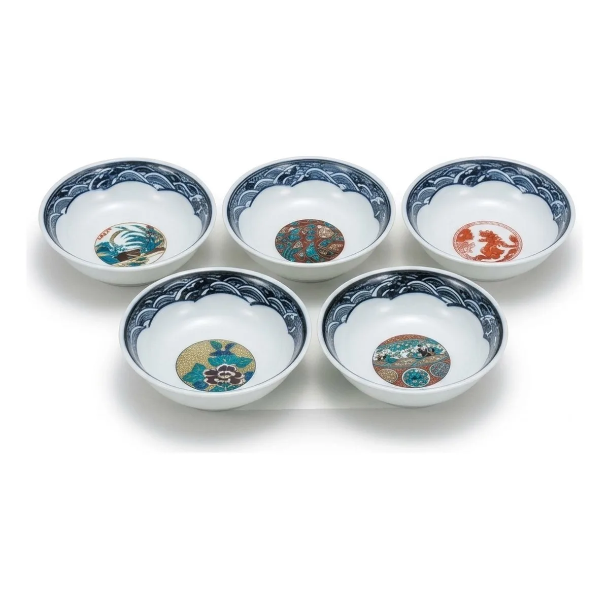 구타니야키 4.5호 대접 · 옛 그림 · 5점 · 지름 13.5cm 측면