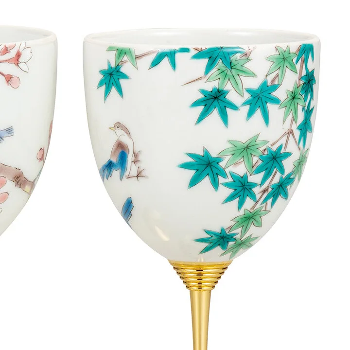 구타니야키 와인잔 · 작은 새 춘추 2점 세트 다른 각도 5