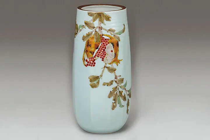 구타니야키 8.5호 화병 · 석류 · 지름 12.3cm 정면