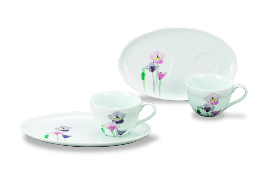 구타니야키 커피잔+받침 · 포피 · 2점 · 지름 8.7cm 정면