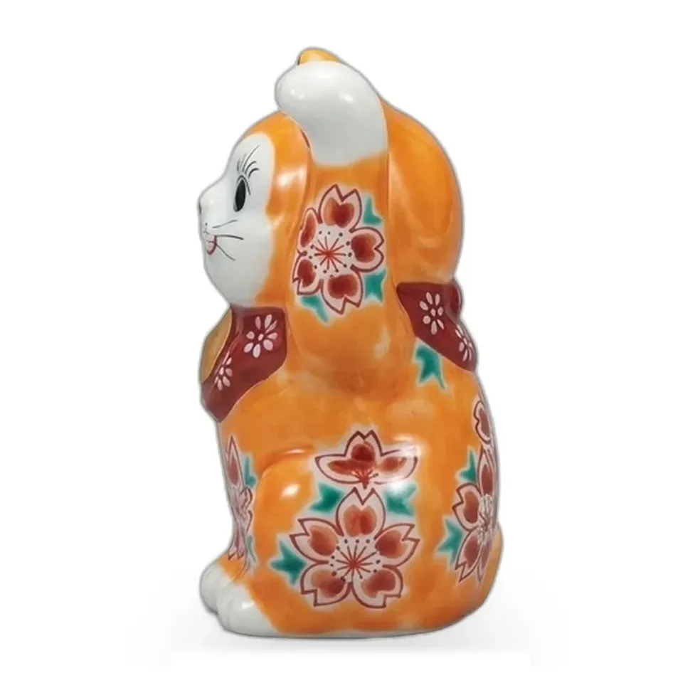 구타니야키 3.3호 복고양이 · 주황 유약 벚꽃 측면