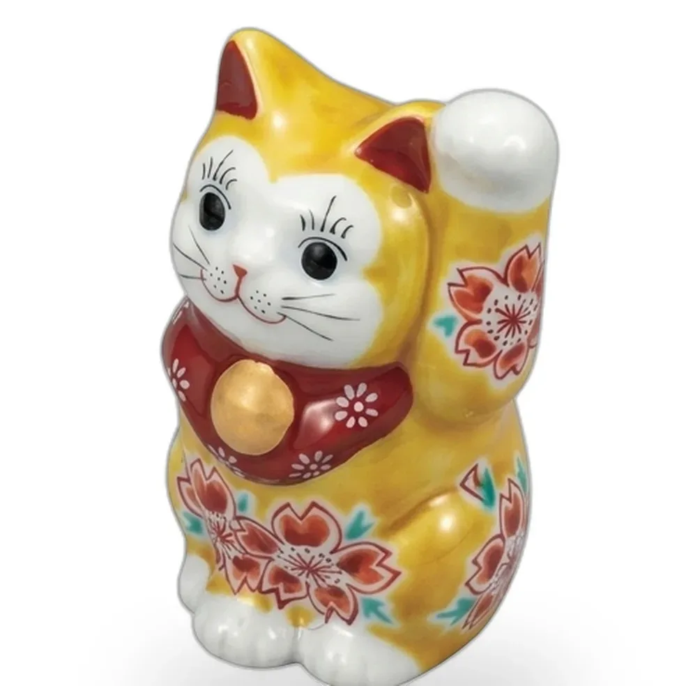 구타니야키 3.3호 복고양이 · 노랑 유약 벚꽃 다른 각도 2