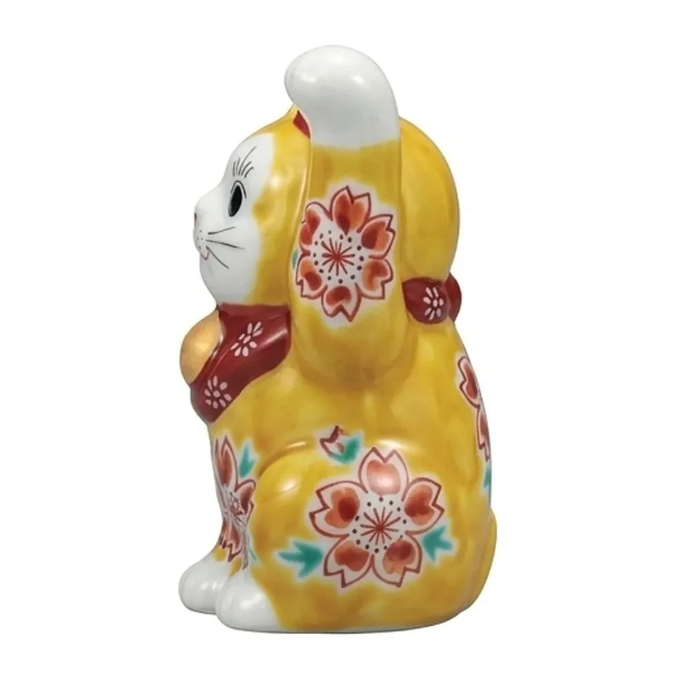 구타니야키 3.3호 복고양이 · 노랑 유약 벚꽃 측면