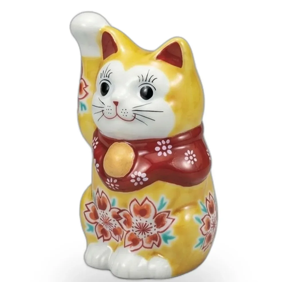 구타니야키 4호 복고양이 · 노랑 유약 벚꽃